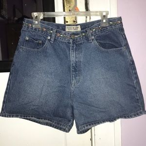 Floral waistband embroidered mom jean shorts